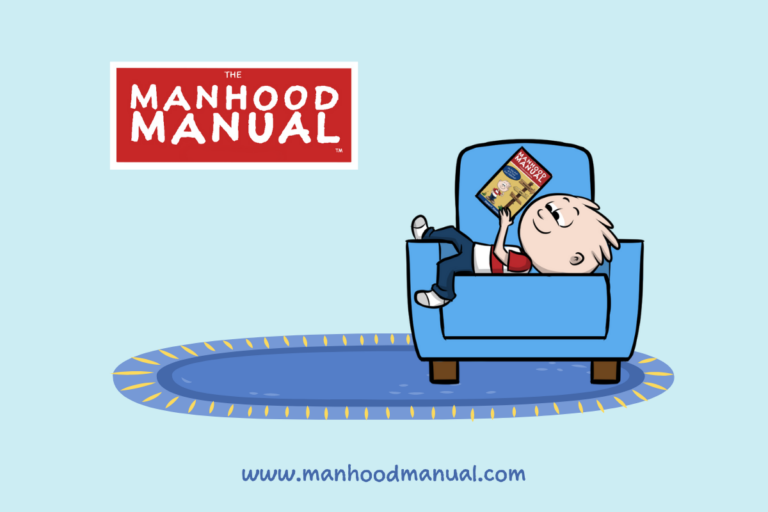 Boy on couch reading The Manhood Manual